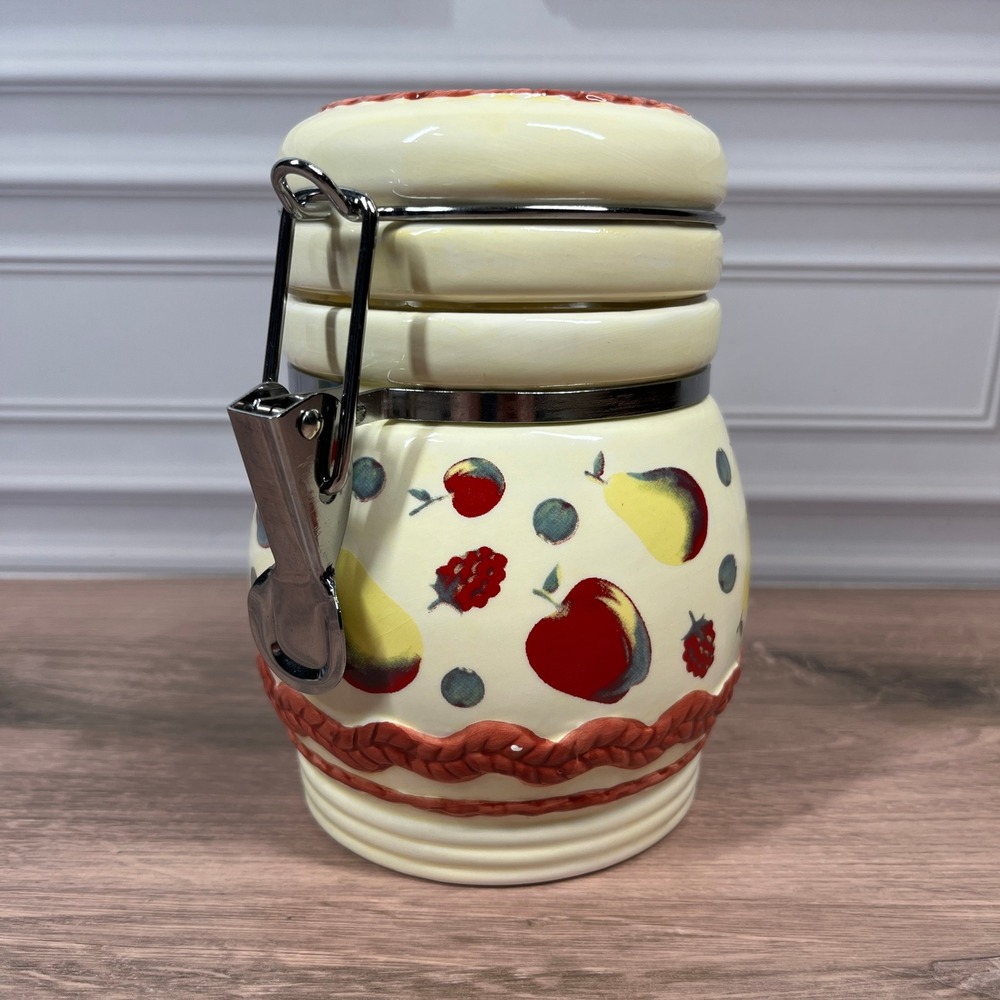 Vintage MSRF‎ Ceramic Cream Colored Kitchen Canister Fruit Apples Pears Berries